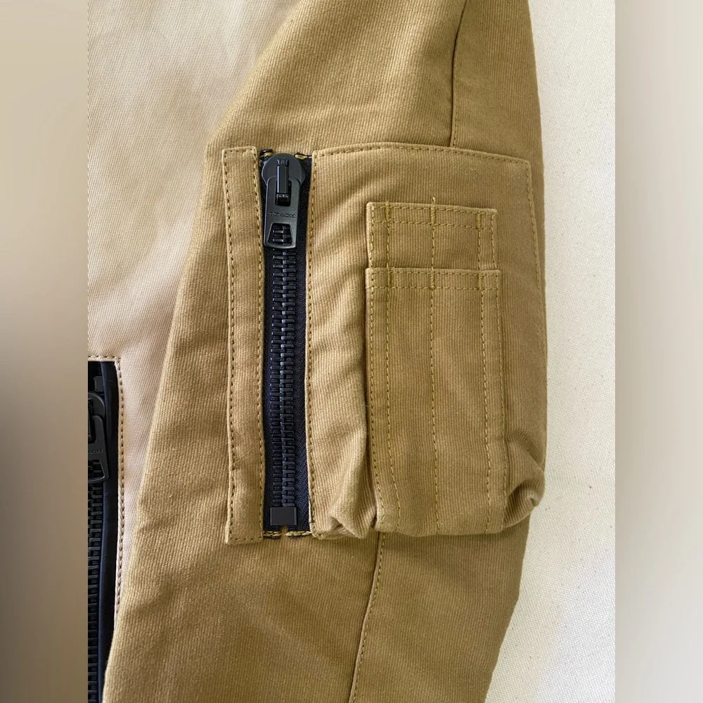 Coach Outlet Tan Black Trim Moto Style Utility Zip Front Jacket Luxury Casual XS - Picture 3 of 13